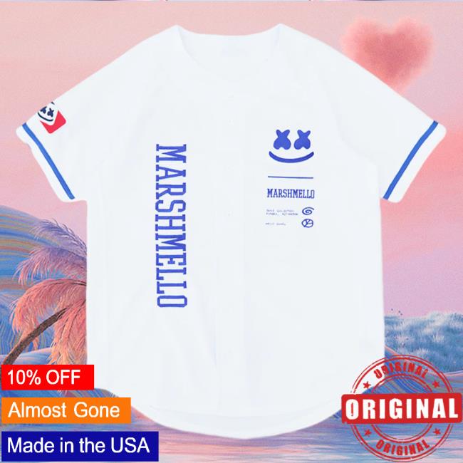 Official Marshmello Apparel Clothing Merch Store Marshmello Mello Gang Baseball Jersey 30 Tee White Marsh Mello Shop