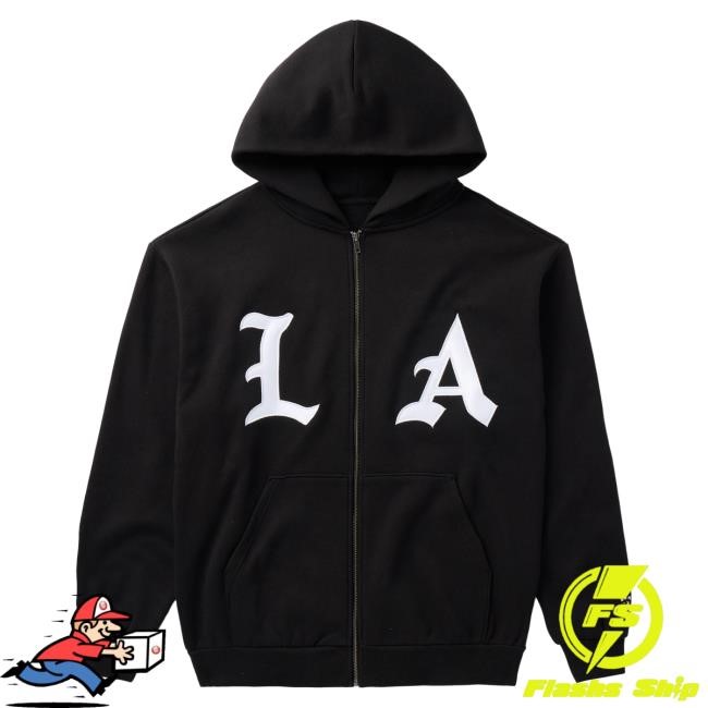 Official Born X Raised Merch Store Shop LA Zip-Up Hooded Sweatshirt: Black BornxRaised
