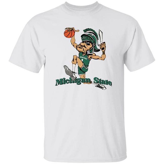 Nudge Printing Merch Michigan State University Vintage Dunking Gruff Sparty T Shirt Spartanhoops_Dk