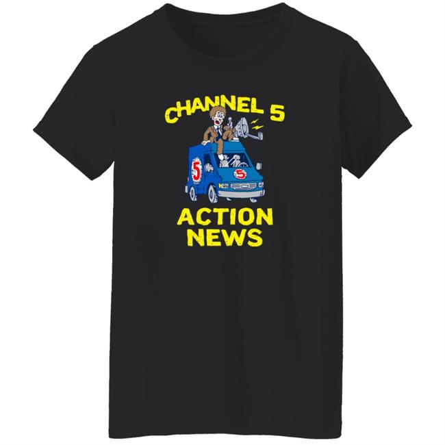 Channel 5 Merch Drop Actions News Black Tee Shirt Channel 5 Merch Drop Actions News Black Tee Shirt
