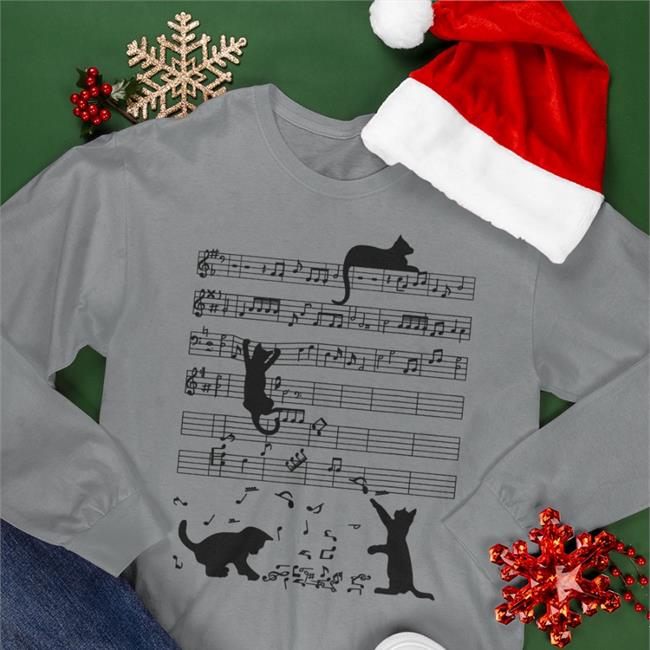 Threatening Music Notation Cute Cat Playing Music Note Clef Musician Shirt White Threatnotation
