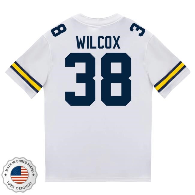 Michigan Wolverines #38 Bryce Wilcox Student Athlete White Football Jersey Tees The M Den Shop Official