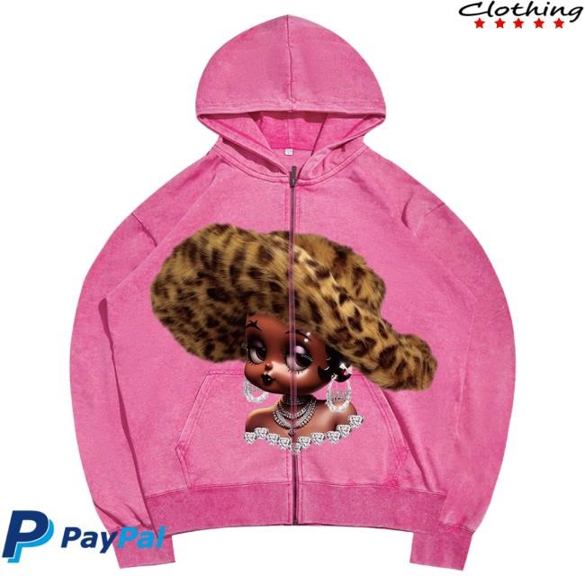 Official Noissey Merch Noissey Retro Leopard Print Wide-Brim Hat Cartoon Girl Pull Over Hoodie