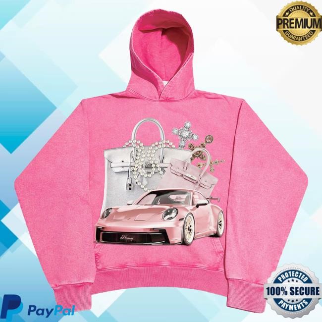 Official Noissey Merch Noissey High Quality Pink Luxury Car Print Hooded Sweatshirt