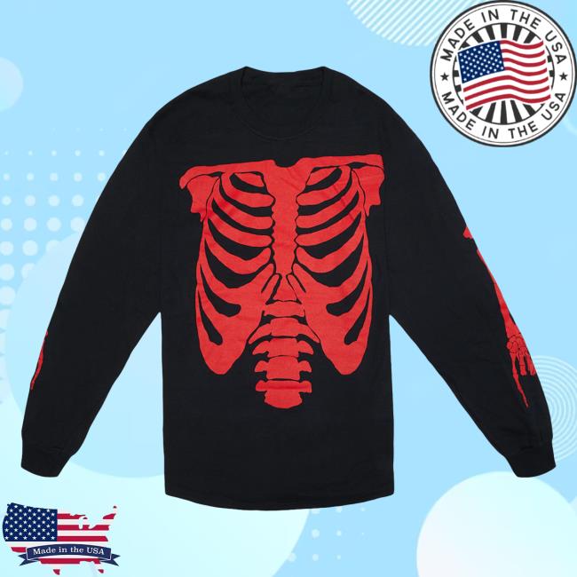 Official Playboi Carti Merch Playboi Carti Die Lit Tour Ribcage Long Sleeve Tee Shirt Black PlayboiCarti Clothing Shop Store