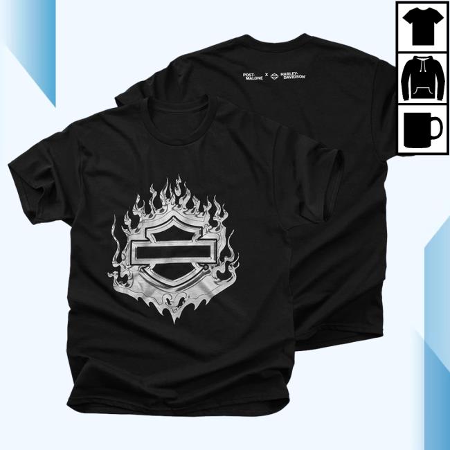Post Malone Merch Shop X H-D Flaming Bar & Shield Shirt