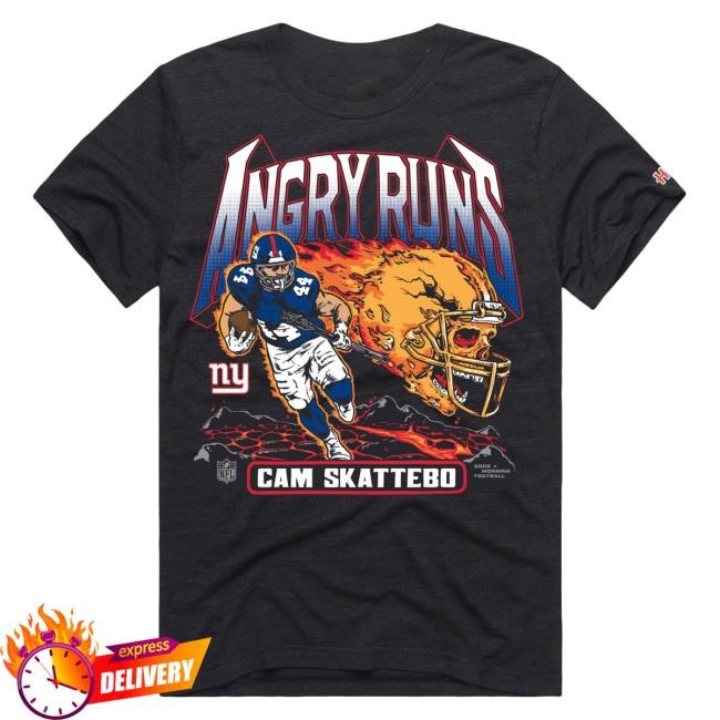 Official Men's Homage Cam Skattebo Black New York Giants Angry Runs Player Graphic Tshirt