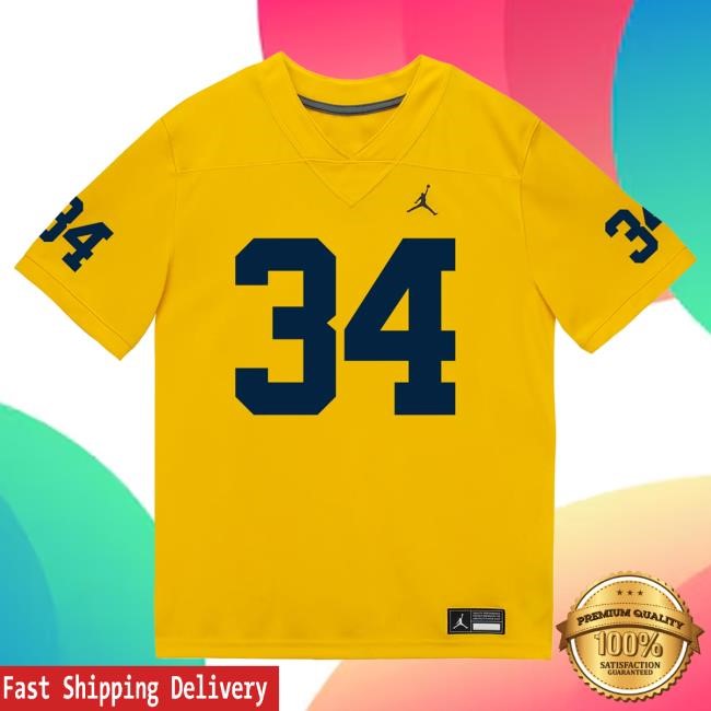 Michigan Wolverines #34 Jaydon Hood Student Athlete Maize Football Jersey T Shirt The M Den Shop