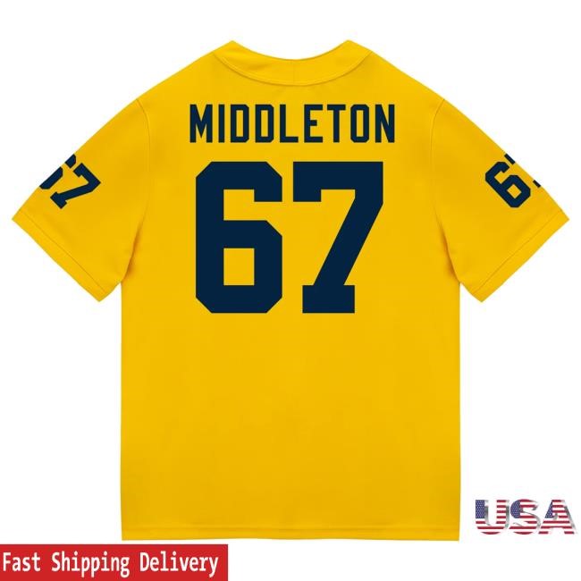 The M Den Michigan Wolverines #67 Trent Middleton Student Athlete Maize Football Jersey Top Shirt