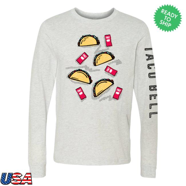 Official Taco Bell Apparel Clothing Store Shop Taco Bell Fire Sauce Packet and Tacos Long-Sleeve Tacobell Merch