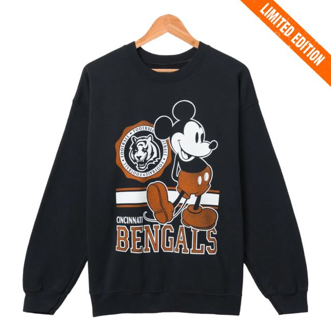 Official Junk Food Apparel Clothing Store Shop Junkfoodclothing Cincinnati Bengals Footbal Logo Mickey Mouse Crew neck