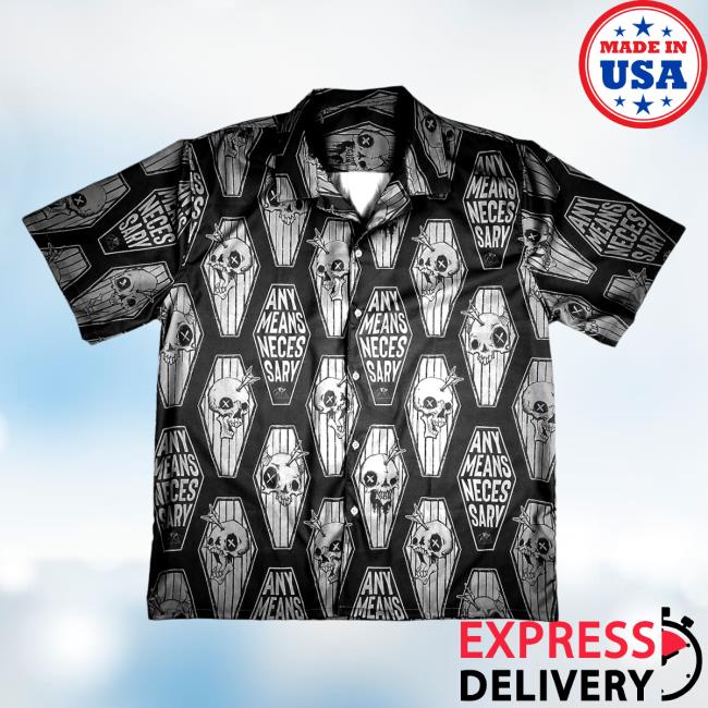 Official Any Means Necessary Clothing All Over Print Any Casket Button Up Black Shirt New Aop