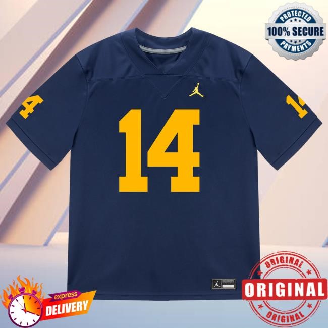 The M Den Michigan Wolverines #14 Jordan Young Student Athlete Blue Football Jersey New Shirt