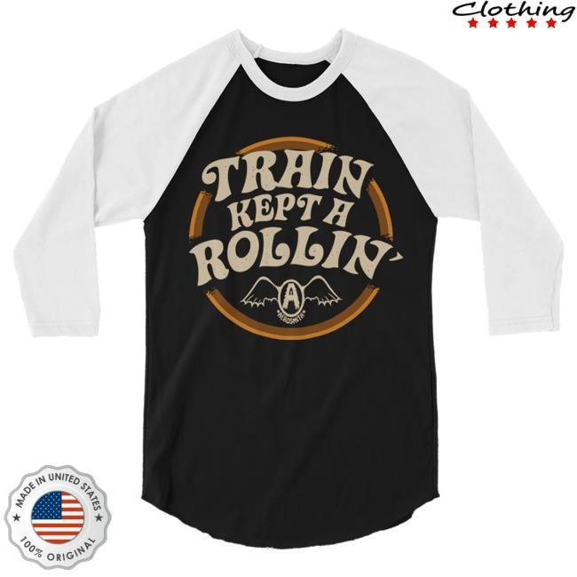 Official Aerosmith Store Train Kept A Rollin' Raglan Long Sleeve Tee