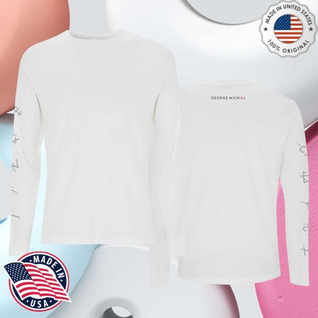 Official George Michael Merch Store George Michael Faith Silver Symbols Long Sleeve T Shirt (White)