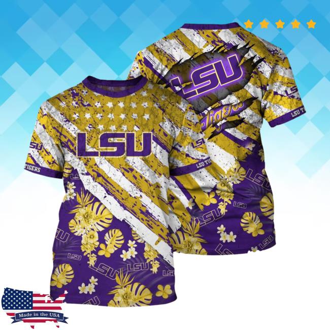 Official Lsu Tigers Tropical Flower Style And Flag All Over Printed 3D Shirt