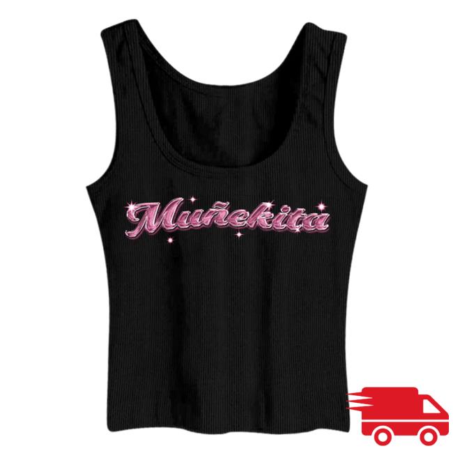 Official Kali Uchis Clothing Store Shop Muñekita Black Rhinestone Tank Top Tee Kaliuchis Merch