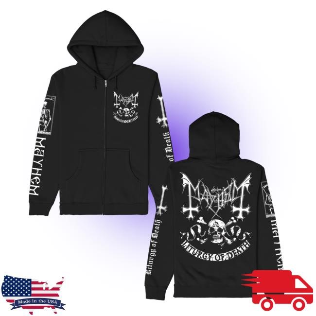 Official Mayhem Band Omega Skull Zip Up Popover Hoodie (Black)