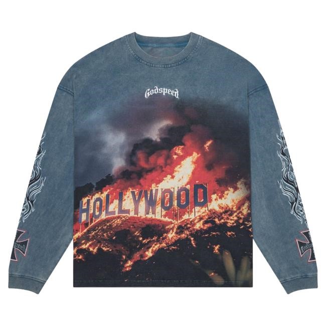 Official Godspeed New York Clothing Shop Hollywood Inferno Long Sleeve New Shirt (Blue Wash)