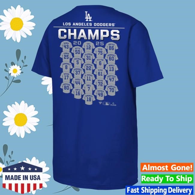 Youth Los Angeles Dodgers Fanatics Royal 2025 World Series Champions Jersey Roster Top Shirt Official MLB Shop