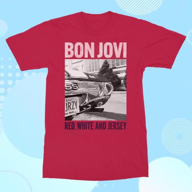Official Bon Jovi Shop FOREVER Red White and Jersey White Hot Shirt