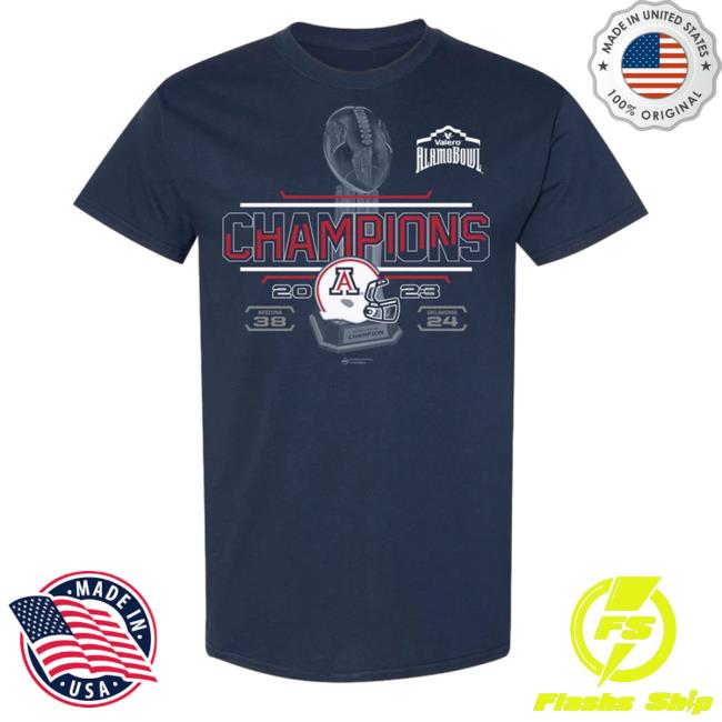 Official Alamo Bowl Merch 2023 Valero Alamo Bowl Champions Score Navy T Shirt