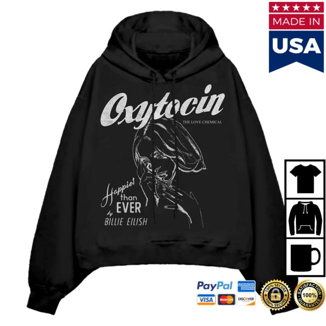Official Interscope Records BillieEilish Merch Clothing Store Billie Eilish Happier Than Ever Oxytocin The Love Chemical Crew neck Sweatshirt
