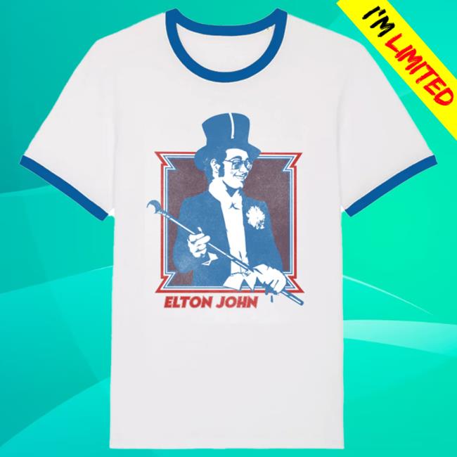 Elton John Merch Store Top Hat Ringer Tee Shirt
