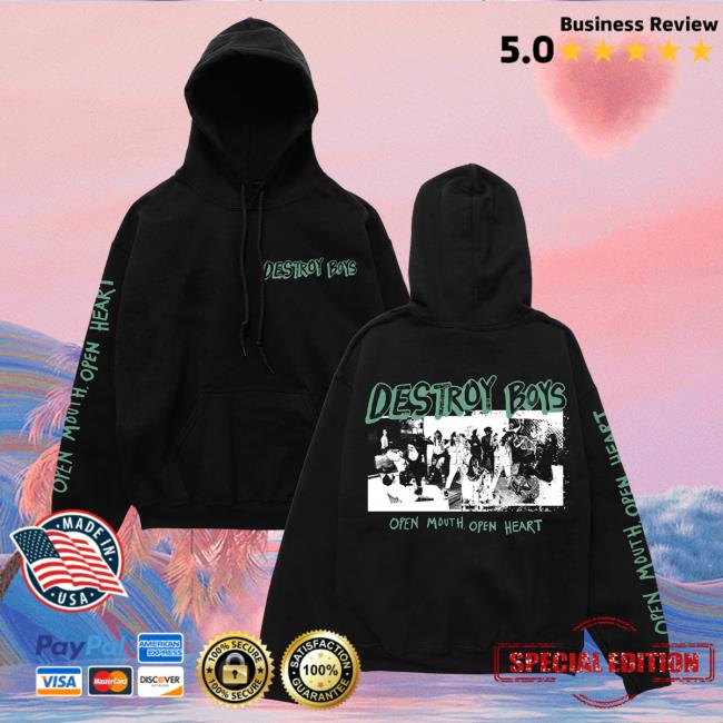 Hopeless Records Merch Destroy Boys 'Open Mouth, Open Heart' Black Crew neck Sweatshirt HopelessRecords