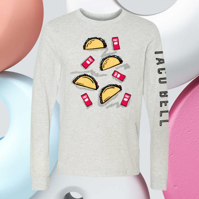 Official Taco Bell Apparel Clothing Store Shop Taco Bell Fire Sauce Packet and Tacos Long Sleeve Top Shirt Tacobell Merch