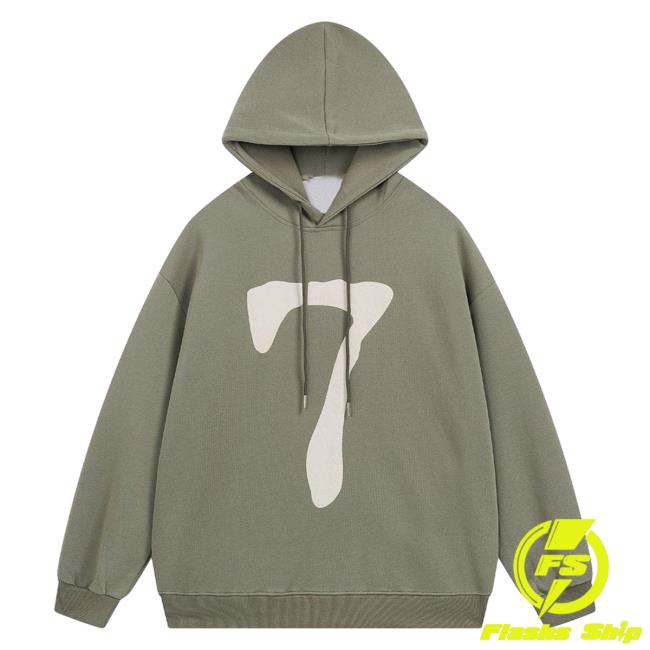 Official Aelfric Eden Clothing Merch Store Aelfric Eden Number Seven Print Hooded Sweatshirt Green AelfricEden