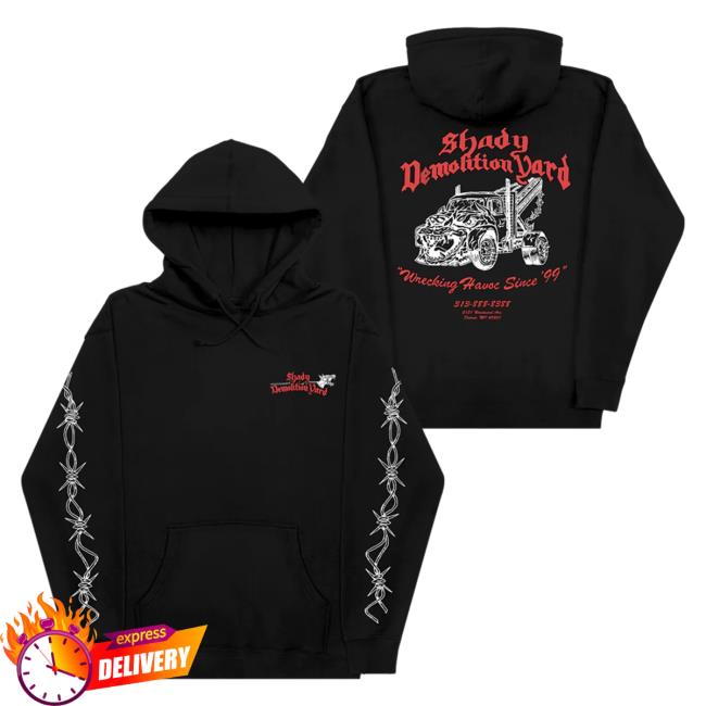 Official Eminem Slim Shady Clothing Shop Store Slim Shady Shady Demolition Barbed Wire Crewneck Black SlimShady Merch