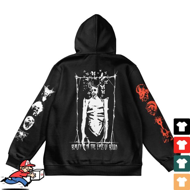 Official Any Means Necessary Clothing Sleep Blooderfly Redfall Beauty Is In The Eys Of Blood Pullover Hoodie Black
