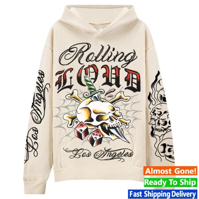 Official Rolling Loud Merch Store Shop Rolling Loud RL LA 25 Tattoo Ivory Lineup Hooded Sweatshirt RollingLoud